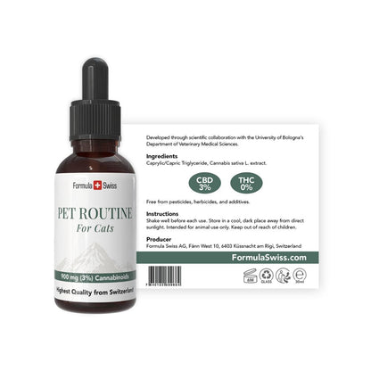 CBD маслена бутилка за котки от Formula Swiss с капкир на бял фон